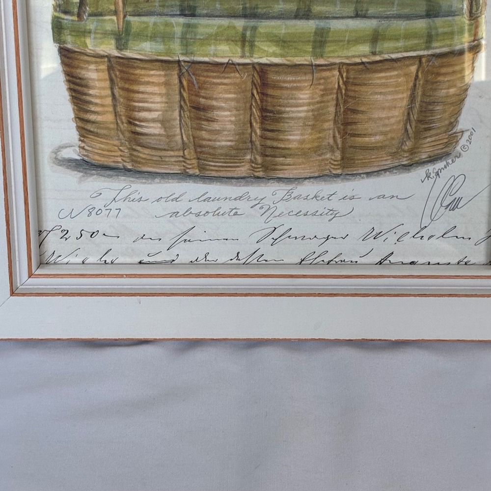 Framed Art Print Laundry Basket Signed K Spicher 2001 Farmhouse Country Cottage - Picture 3 of 12